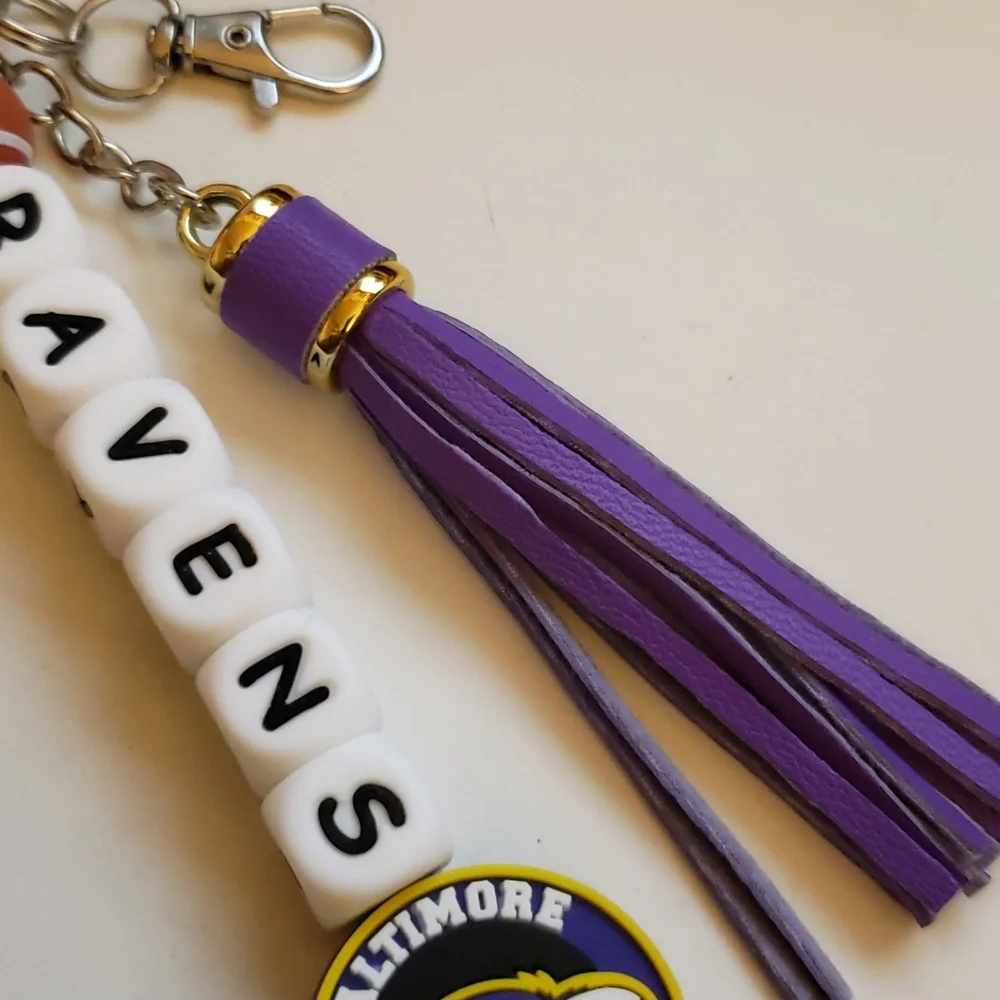 Handmade Ravens Beaded Silicone Focal Bead Keychain